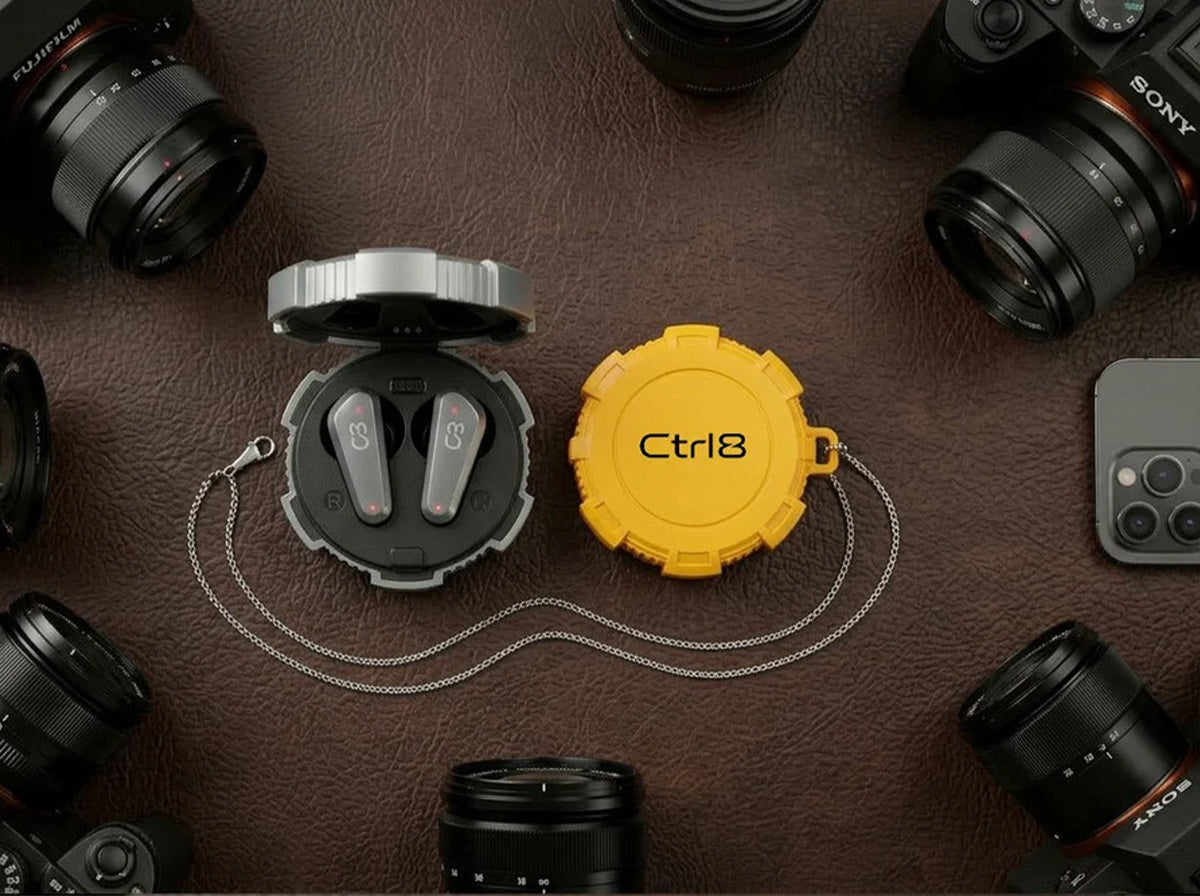 CTRL8 X35 true wireless earbuds with rugged design and portable case in yellow and silver