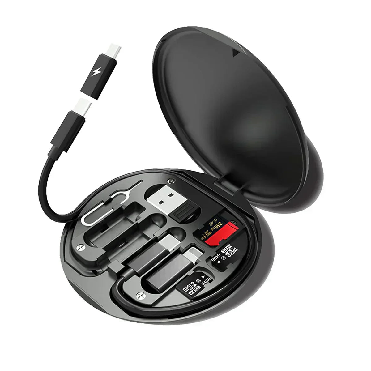 CTRL8 5-in-1 Multi-Connector Fast Charging Cable Kit with compact design for travel in black