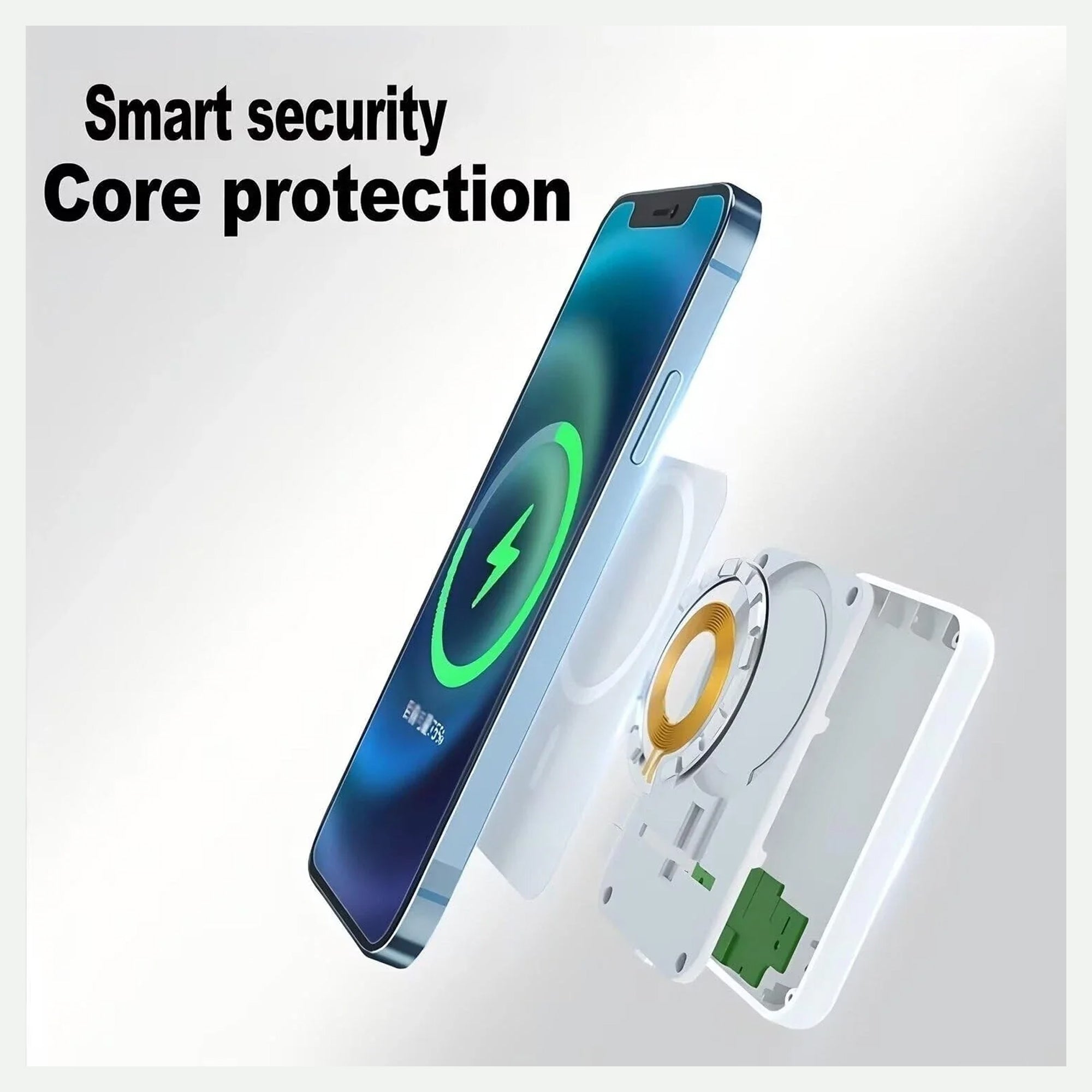 CTRL8 Magnetic Wireless Power Bank showcasing smart security and core protection features