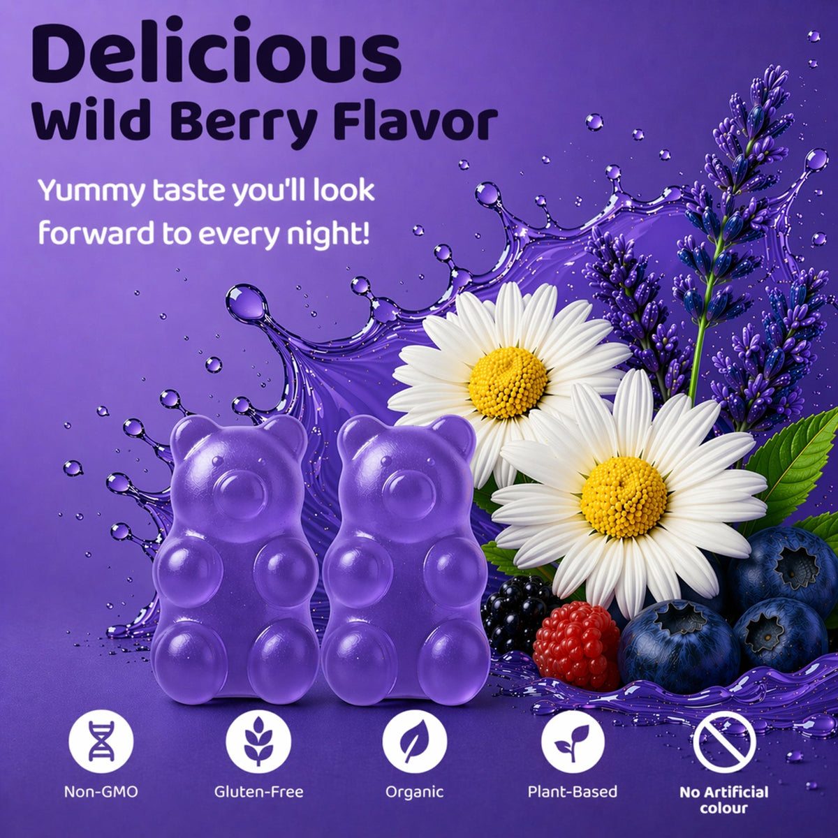 Purna Melatonin Gummies – Wild Berry Flavor | Better Sleep & Relaxation | 30 Vegan Gummies-UP
