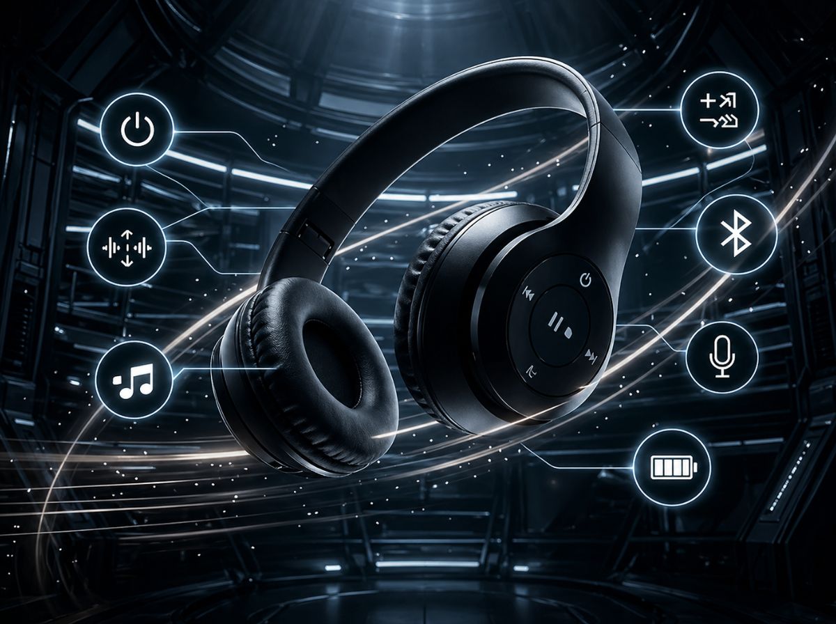 CTRL8 dual-mode wireless headphones with mic featuring immersive sound and Bluetooth connectivity in black