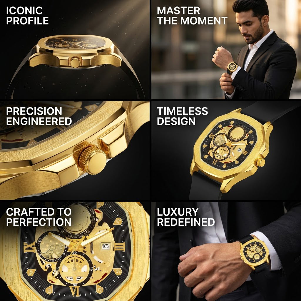 Quad Luxe Skeleton Golden Watch- CHAP-RCS M