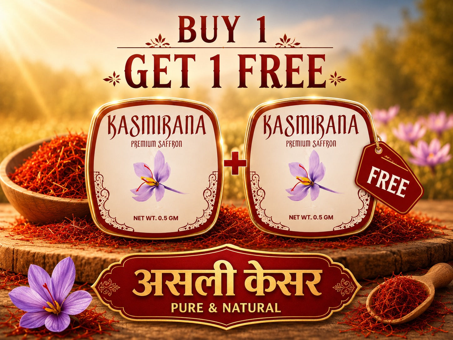 Buy1 Get1 Pure Kashmiri Saffron (Kesar)(0.5 gm each)-UP