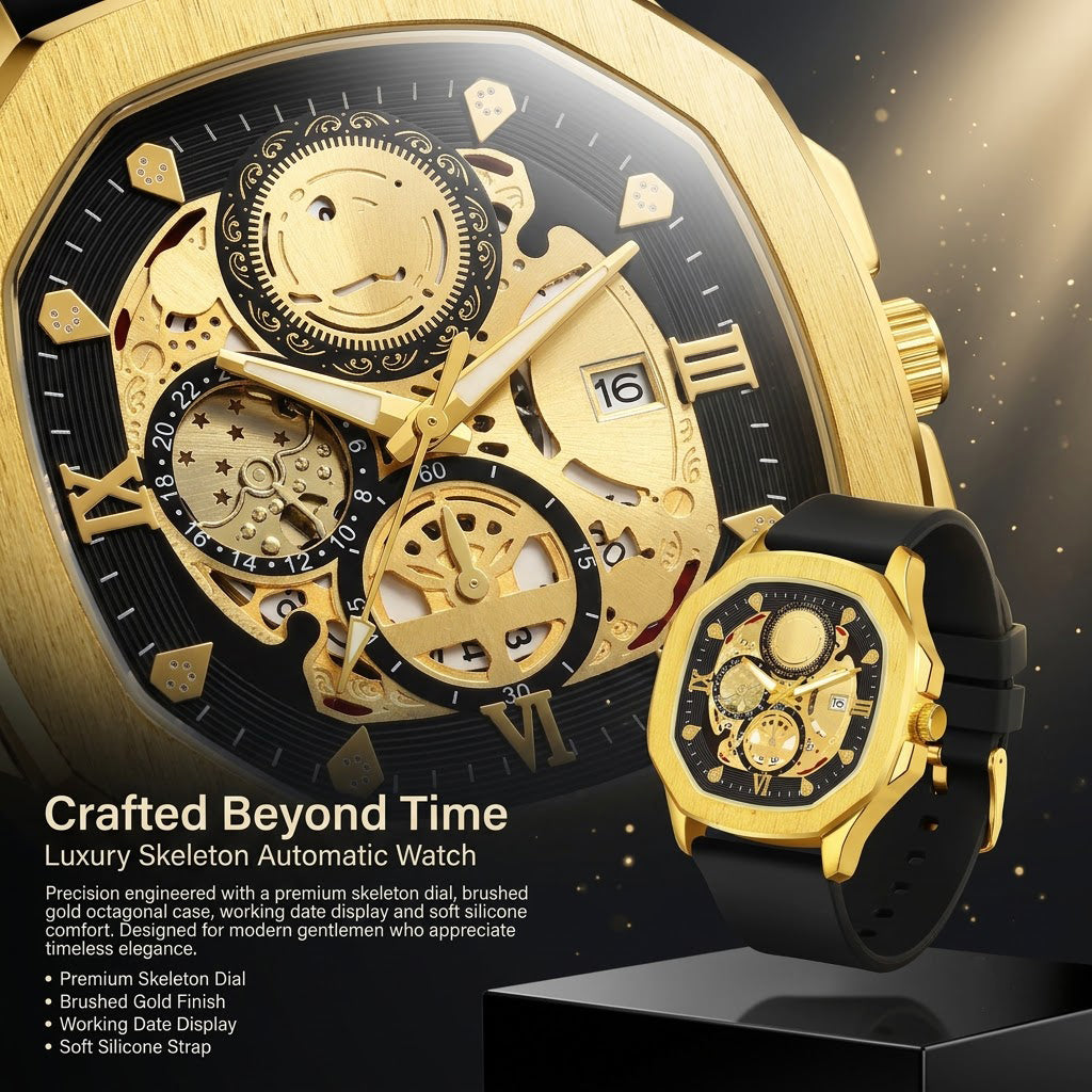 Quad Luxe Skeleton Golden Watch- CHAP-RCS M