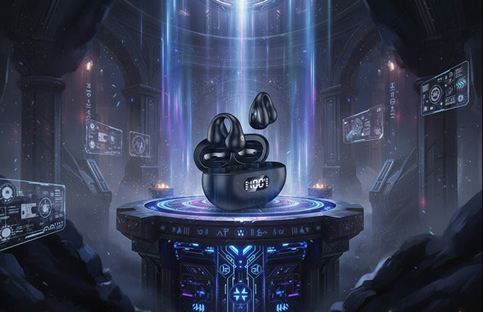 CTRL8 OpenWave Bluetooth Earphones showcased with futuristic LED display and immersive design
