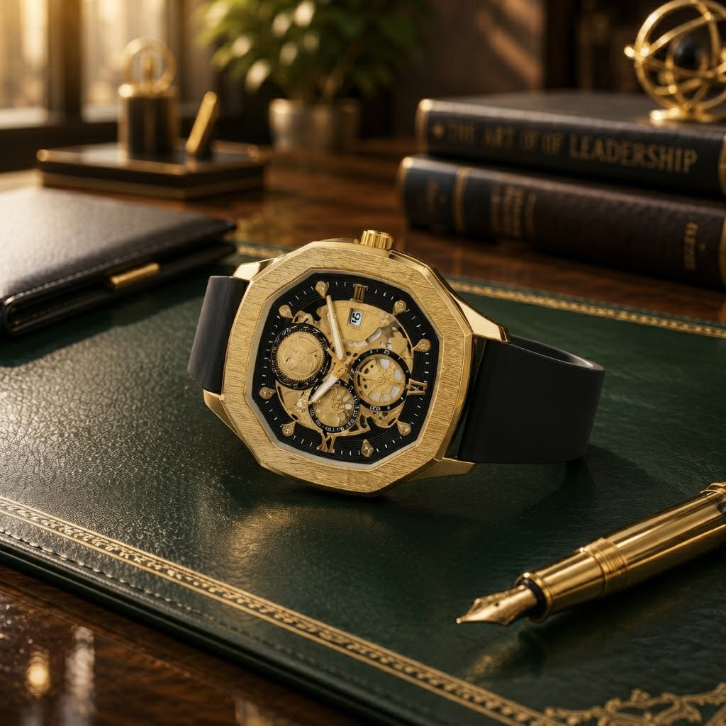 Quad Luxe Skeleton Golden Watch- CHAP-RCS M