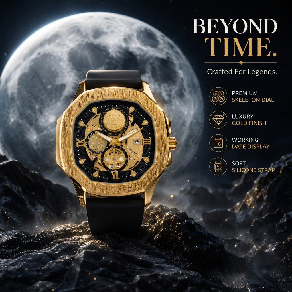 Quad Luxe Skeleton Golden Watch- CHAP-RCS M