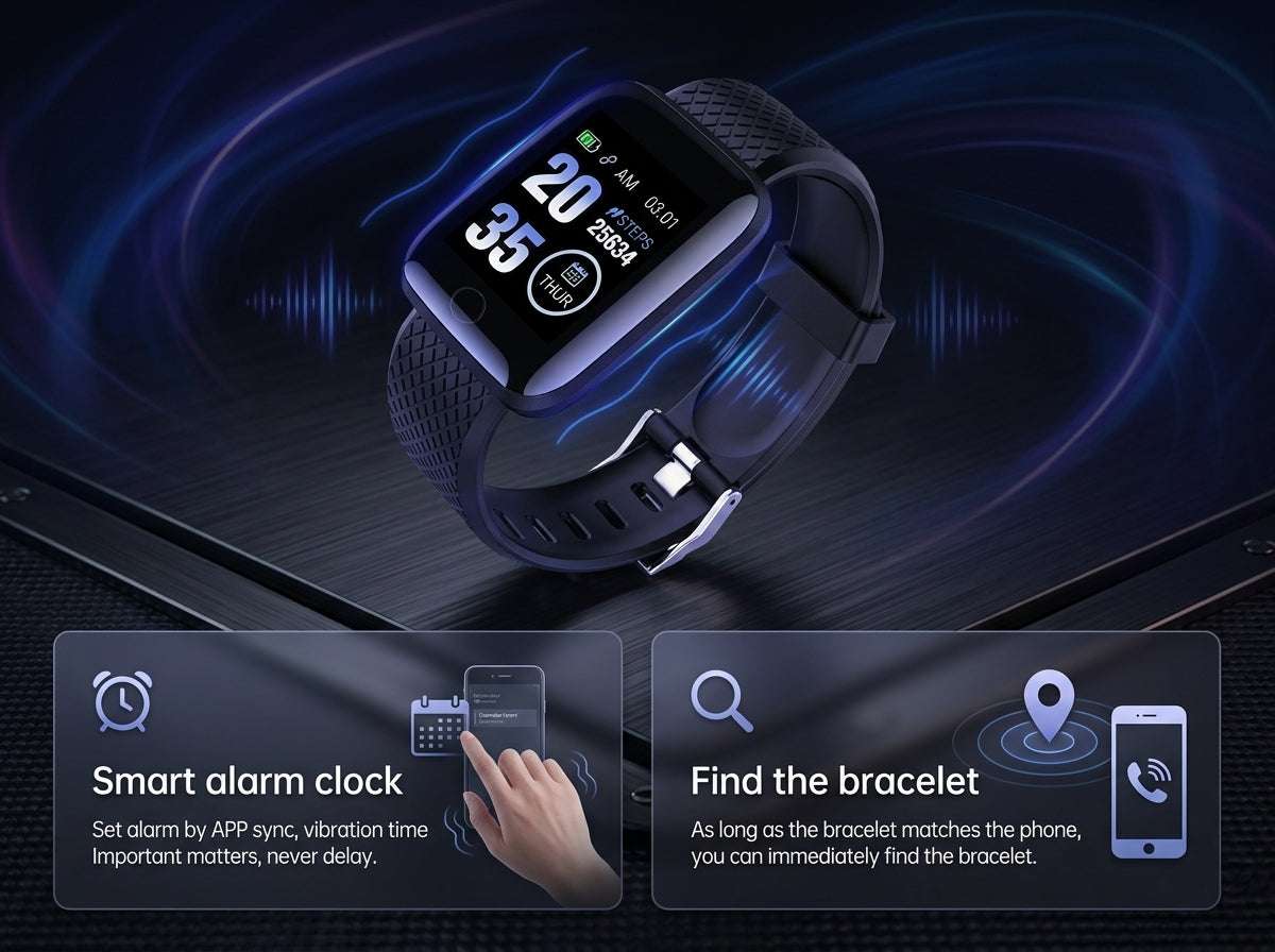 CTRL8 Smart Fitness Bracelet featuring smart alarm clock and phone tracking functionality