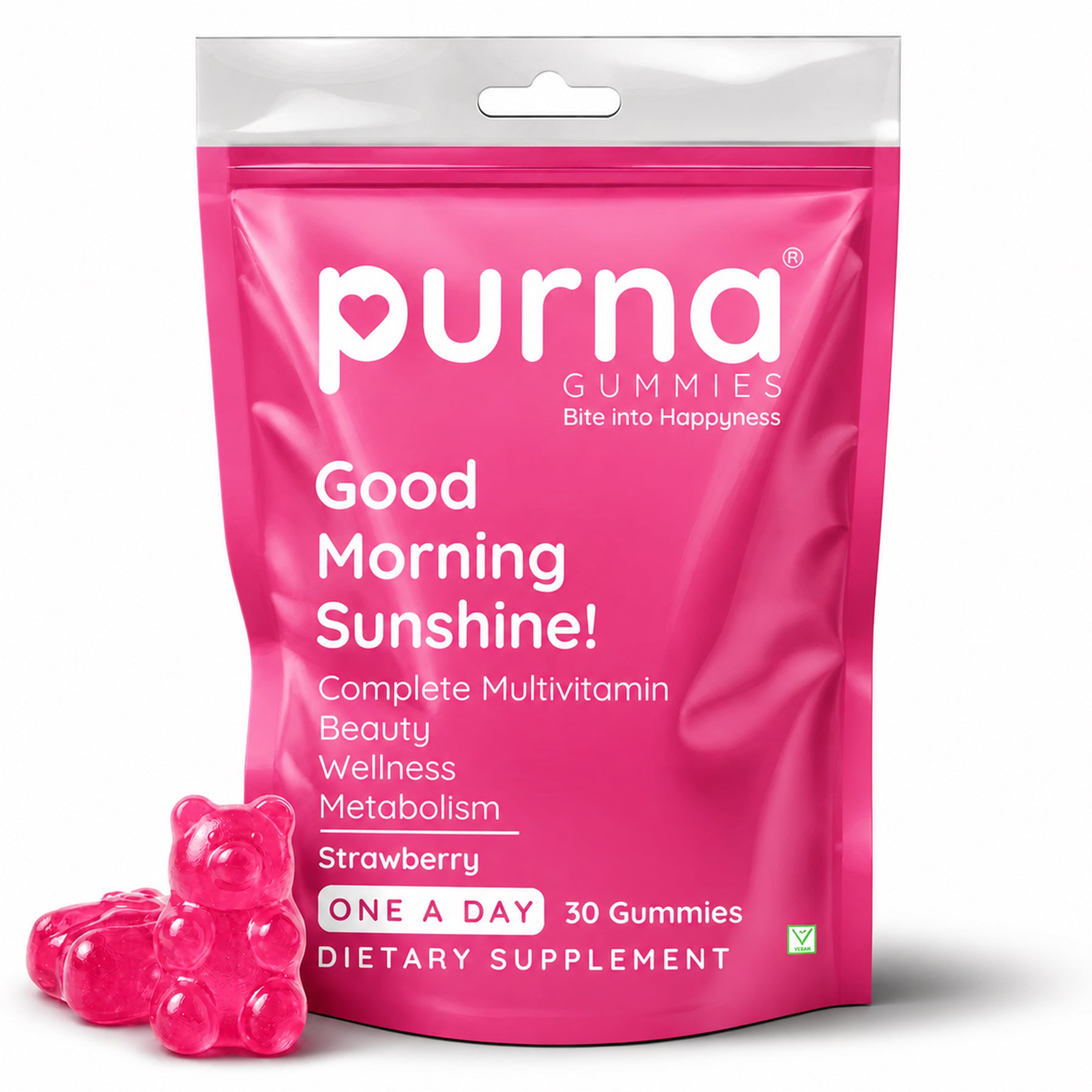 Purna Multivitamin Gummies – Strawberry Flavor | Daily Wellness & Energy Support | 30 Vegan Gummies-UP