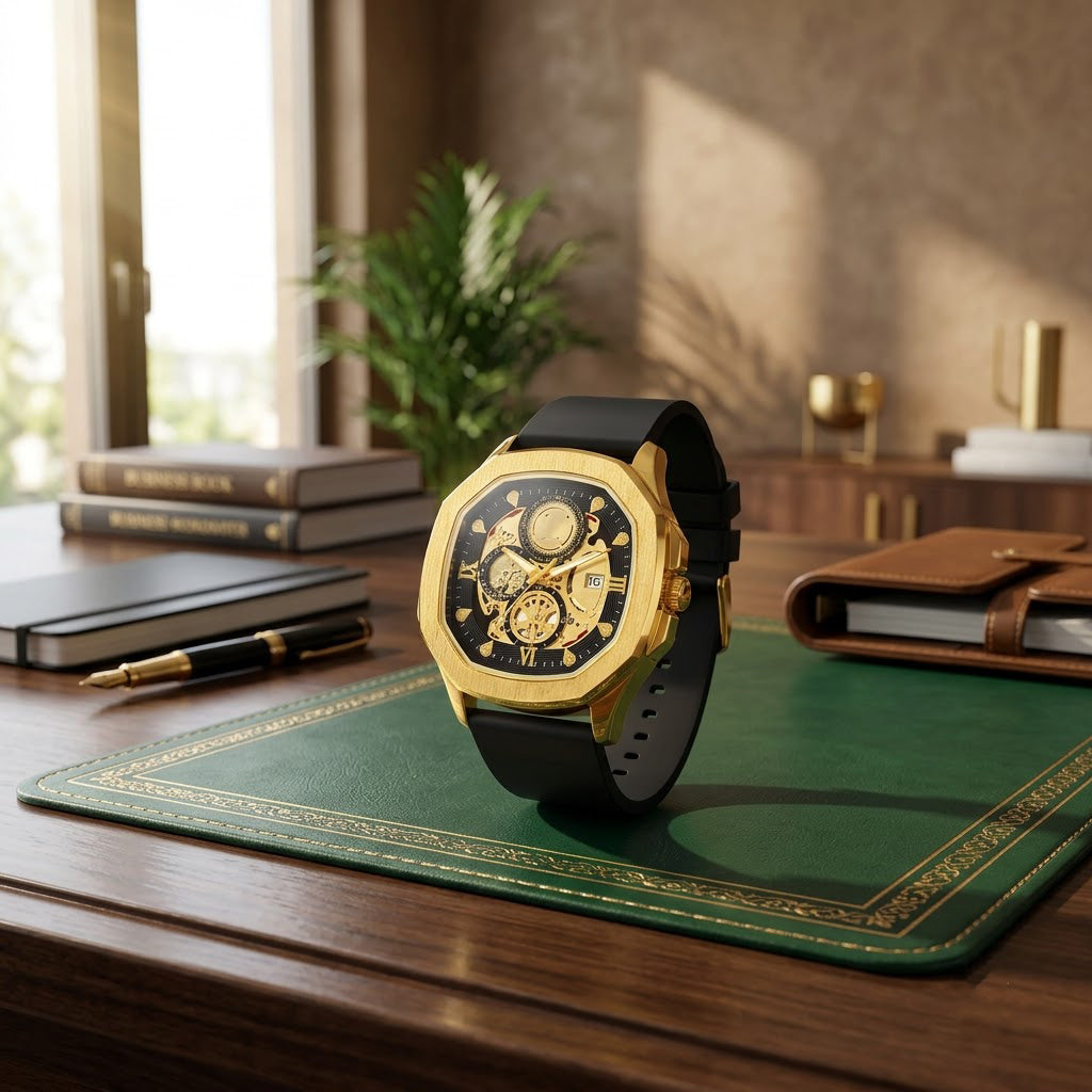 Quad Luxe Skeleton Golden Watch- CHAP-RCS M
