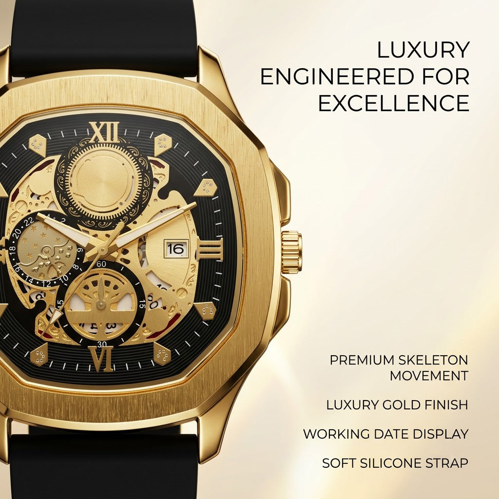 Quad Luxe Skeleton Golden Watch- CHAP-RCS M