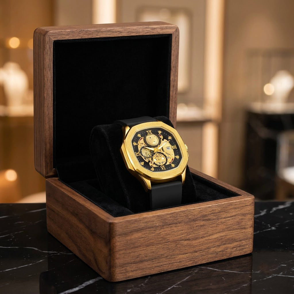 Quad Luxe Skeleton Golden Watch- CHAP-RCS M