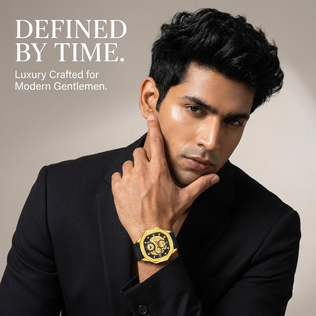 Quad Luxe Skeleton Golden Watch- CHAP-RCS M