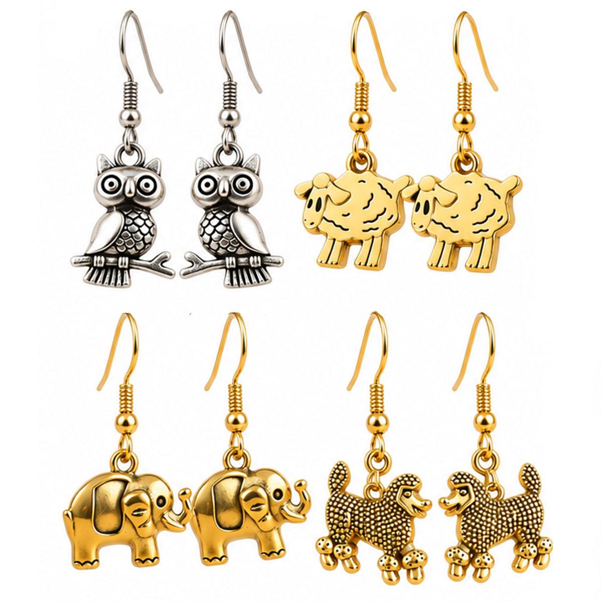 Set of 4 Trendy Animal Charm Dangle Earring Set-UP