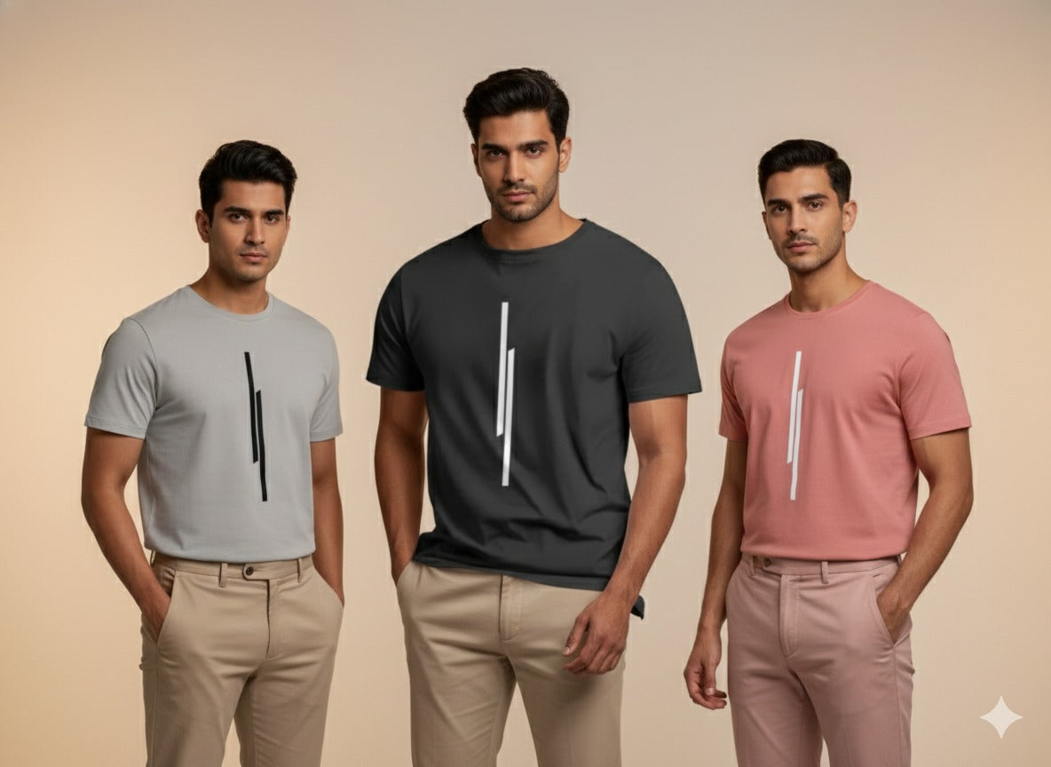 Men's Round Neck Graphic Printed T-Shirts Combo Pack of 3-US - M