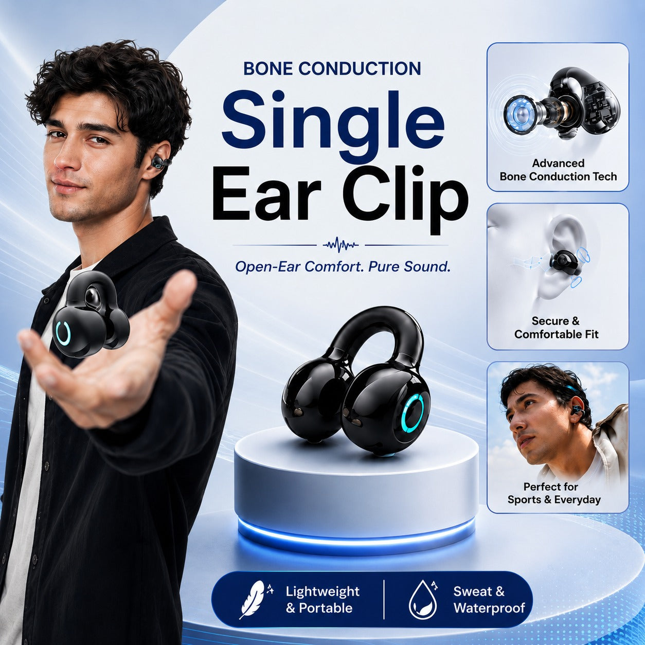 Ctrl8 Bone Conduction Single Ear Clip-RCS