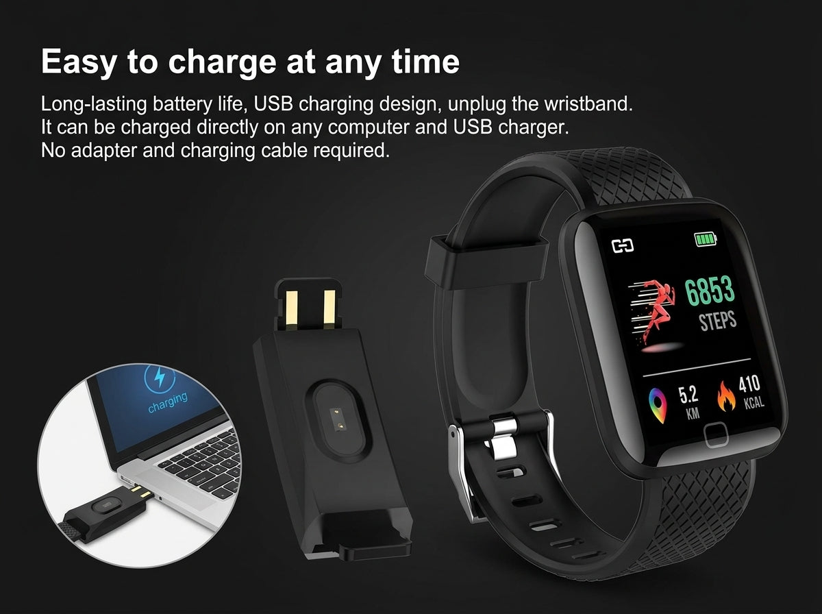 CTRL8 Smart Fitness Bracelet featuring USB charging design and long-lasting battery life
